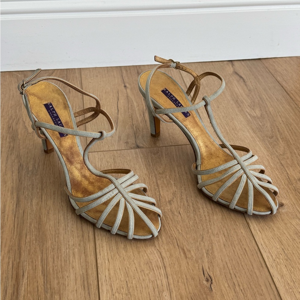 RALPH LAUREN Purple Label Collection suede and leather heels size 10B